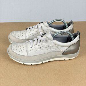 Aravon Wembly Lace Casual Shoes Womens 8.5 Gray Pewter Slip On Comfort Metallic